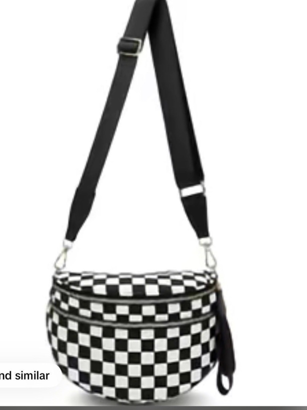 Checkerboard Crossbody Bag with Wide Strap - Black/White